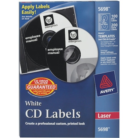 Avery CD Labels, Laser, 100/PK, White 100PK AVE5698